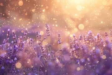 Enchanted Lavender Field with Sparkling Sunlight and Bokeh