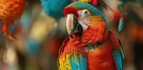 Obraz premium Colorful Parrot Clown Perched with Blank Space for Poster Design