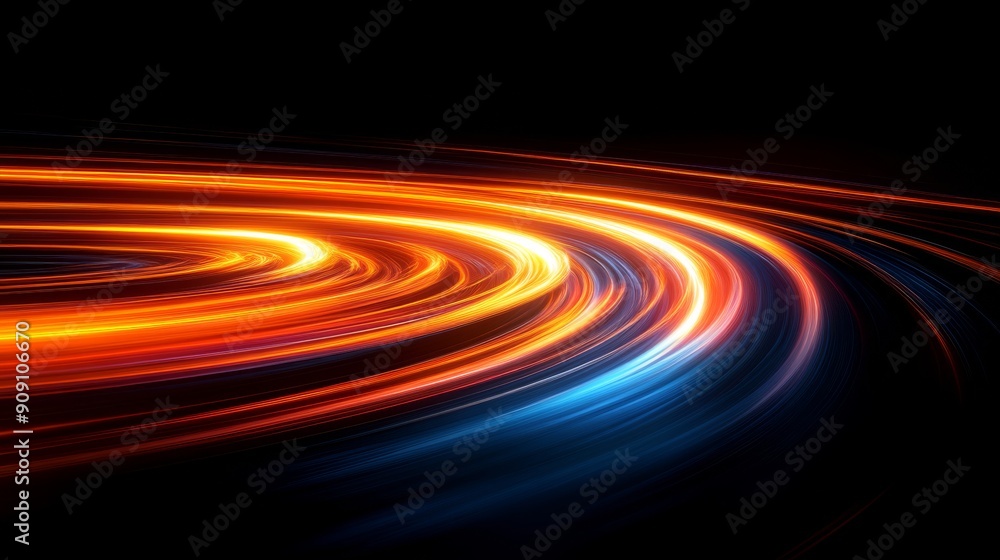 Aufkleber abstract light trails in motion with orange and blue colors on a black background. futuristic and dy