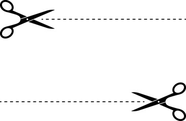 Scissors with cut dotted line vector illustration. Cut coupon. Snip ribbon. Black scissors isolated on white background.