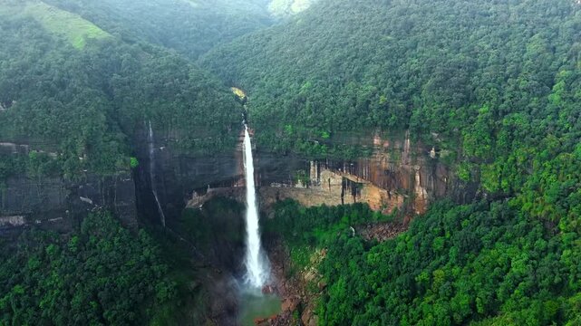 Aerial view of nohkalikai falls view point in megahalaya cherrapunji. The best tourist attraction in cherrapunji  meghalaya in India.