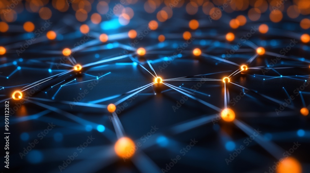Poster abstract network of glowing nodes and connections