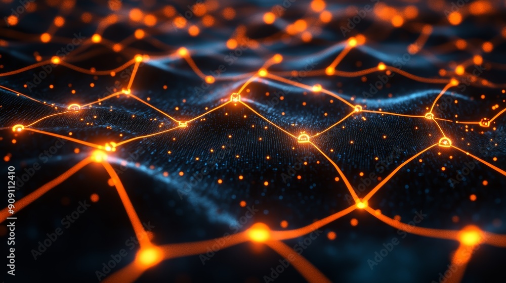 Poster abstract glowing network grid on dark background