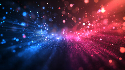 Fototapeta premium Abstract image showcasing dynamic red and blue digital light streaks with bokeh effects, creating a futuristic and high-tech atmosphere. 
