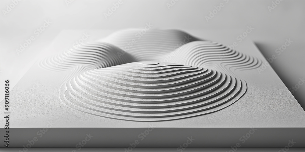 Poster White wavy parametric surface forming abstract topography background