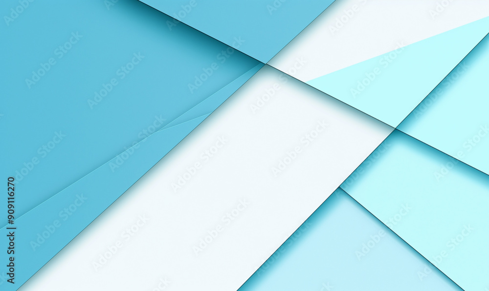 Poster Abstract minimalist background with overlapping blue shapes and drop shadows