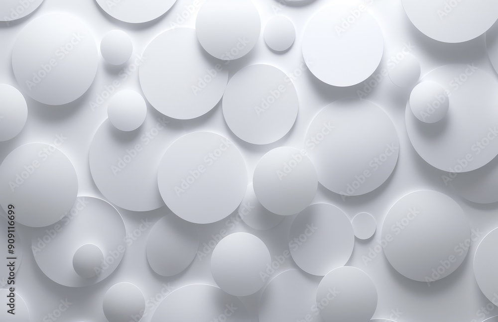 Poster White abstract background with random circles creating geometric pattern
