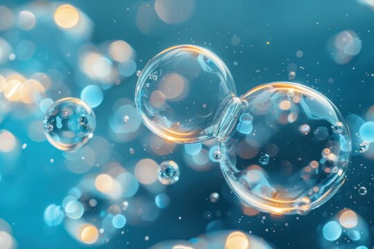 The image is of two bubbles floating in the air, surrounded by other bubbles. The bubbles are of different sizes and colors, creating a sense of movement and energy. Scene is playful and lighthearted