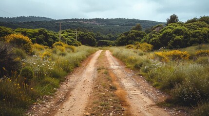 Fototapeta premium Rural footpath crossing a dirt road