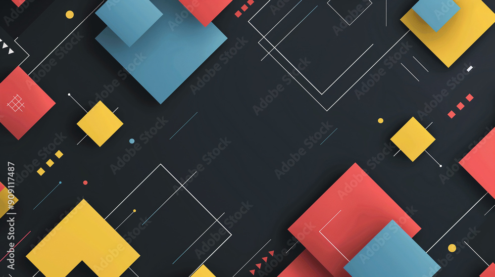 Poster Abstract geometric background with colorful squares floating on dark background