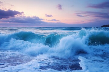 Obraz premium Crashing ocean waves seascape, with copy space