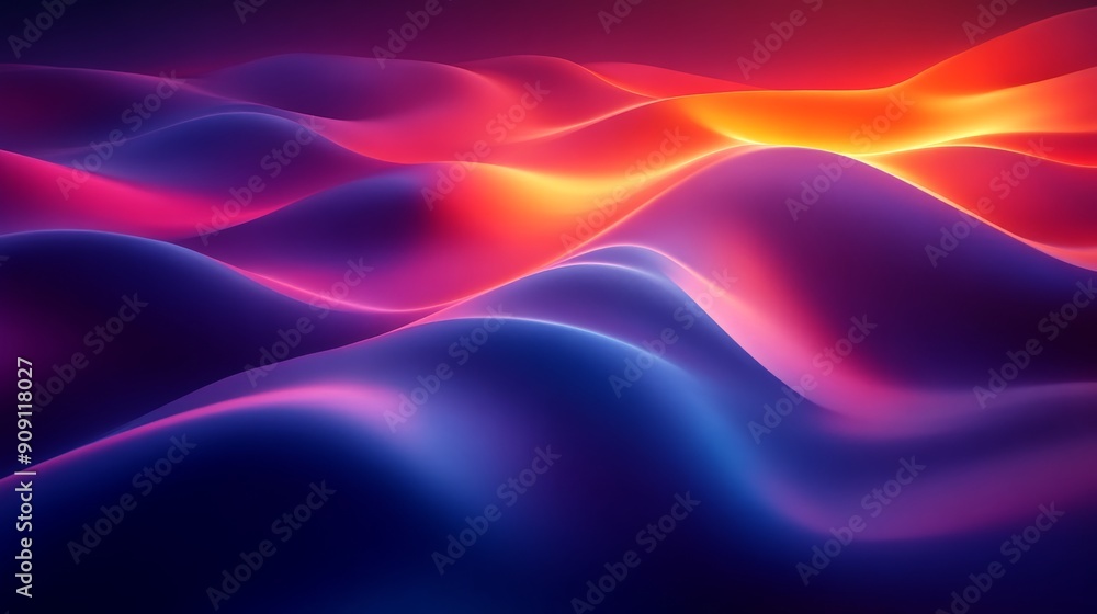Poster abstract waves with vibrant gradient colors, digital art. futuristic design concept