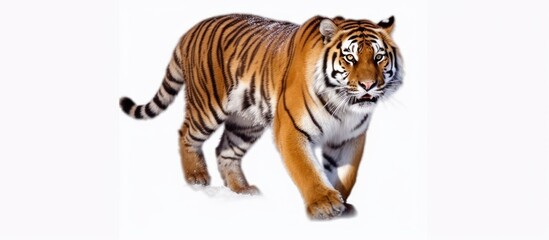 Striped Tiger Walking in the Snow