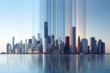 Naklejka premium Time-Lapse Cityscape with Vertical Stripes of Sky