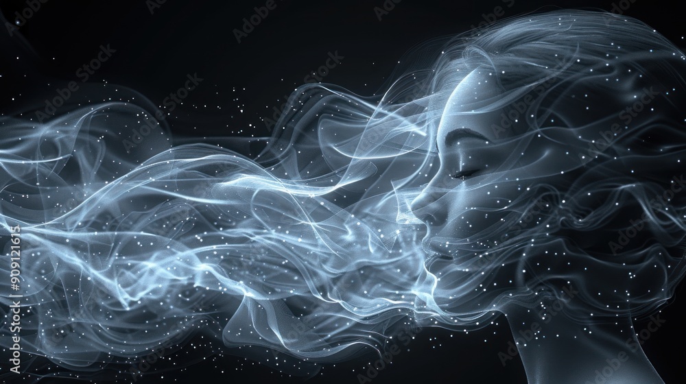 Poster Ethereal Woman Surrounded by Smoke and Stardust