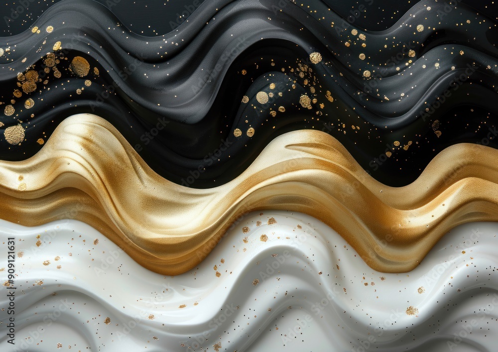 Poster dynamic swirls of black and gold create an abstract art composition