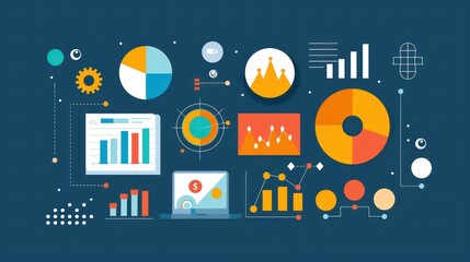 Obraz premium Abstract representation of business discovery using business icons and data visuals