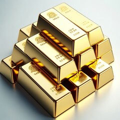 Gold bars stacks, white background