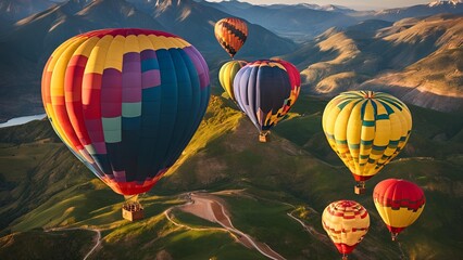 Hot Air Balloons Over Mountains