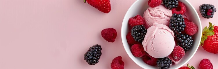 Berry-Infused Ice Cream Served in White Bowl on Pink Background