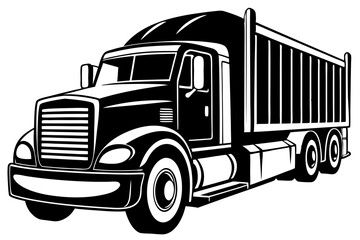 semi truck trailer silhouette vector illustration,with black old tractor on white background