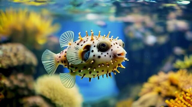 pufferfish swimming in the aquarium