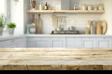 Cozy Modern Kitchen Interior With Bright Natural Light and Wooden Countertop