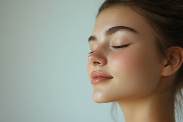 Obraz premium A close up of a girl's face with her eyes closed