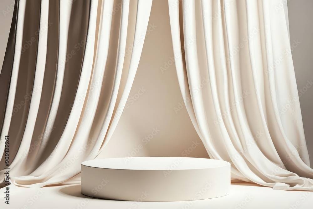 Poster a minimal and elegant podium with an empty surface stands under soft