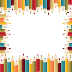 frame of colored pencils. For posters and announcements. Back to school. School supplies. Vector illustration.