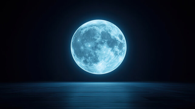 A stunning blue moon illuminates the night sky, casting a serene glow over tranquil waters. Perfect for nature and astronomy themes.