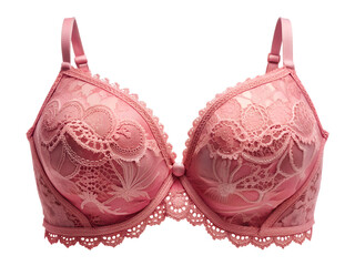 Pink lace pattern bra on isolated PNG background.