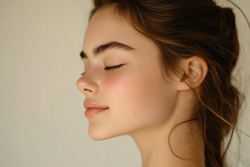 Fototapeta premium A close up of a girl's face with her eyes closed
