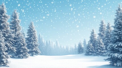 Snowy Evergreen Forest Under a Blue Sky