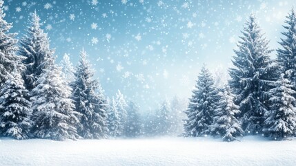 Snow-Covered Evergreen Trees in a Winter Forest