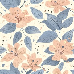 A seamless pattern with delicate pastel-colored floral and botanical elements