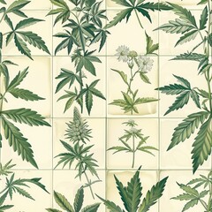 Fototapeta premium seamless pattern classic botanical drawings in a repeating tile pattern