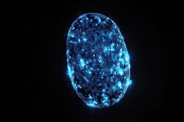 Blue finger print against black background 
