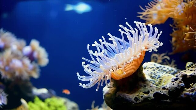 Sea anemone swimming in the aquarium