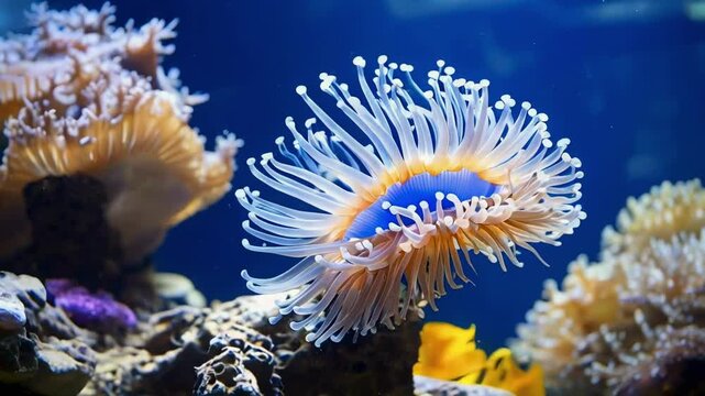 Sea anemone swimming in the aquarium