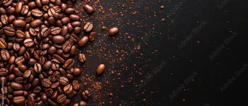 Poster luxury splash of coffee beans, creating a visually striking scene with light effect highlighting the
