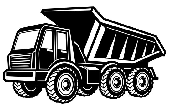 recommend clip art: dump truck trailer silhouette vector illustration,with black old tractor on white background