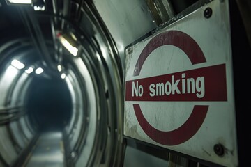 Obraz premium No smoking sign on a space station airlock, with copy space