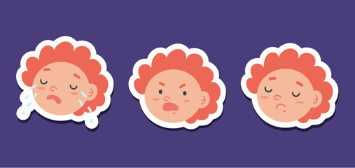 Children faces with negative emotions isolated set. Vector flat graphic design illustration