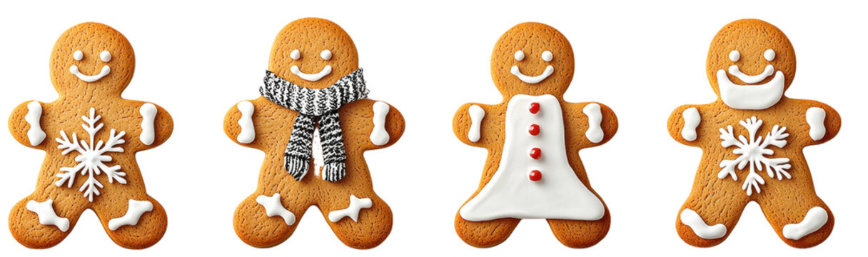ginger bread man cookies isolated on transparent background