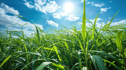 Obraz premium A field of lush, green grass under bright sunlight