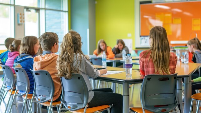 A middle school student council meeting discussing school events