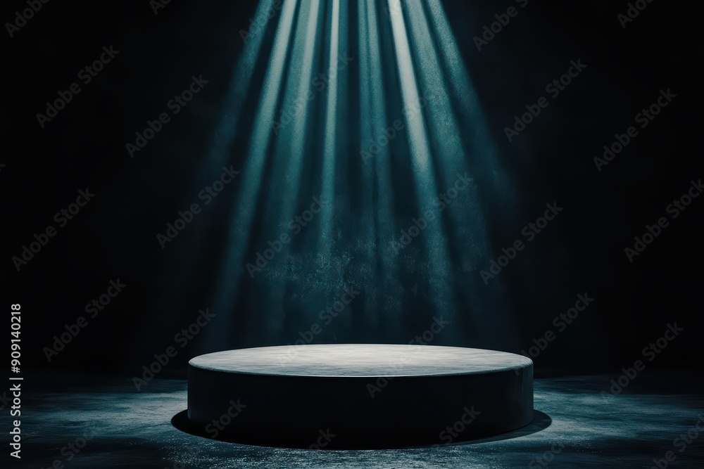 Poster the strange and unique design of the empty stage pedestal is highlighted by the intricate play of su