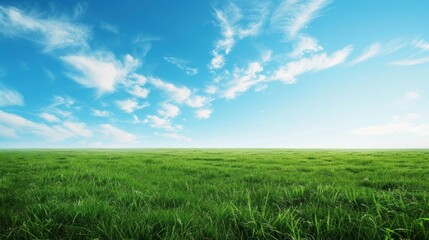 Obraz premium A vast grass field stretching out under a clear blue sky