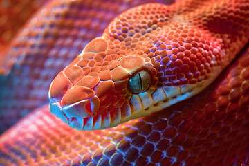 Fototapeta premium Close-up of a Red Snake's Eye and Scales.